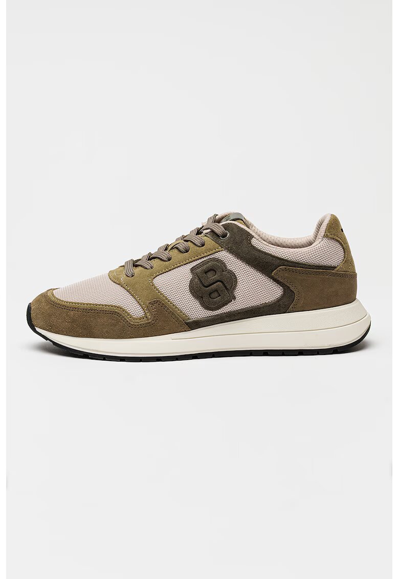 Boss Pantofi sport Vinston wedge din piele intoarsa si material textil - Verde masliniu/Maro nisip