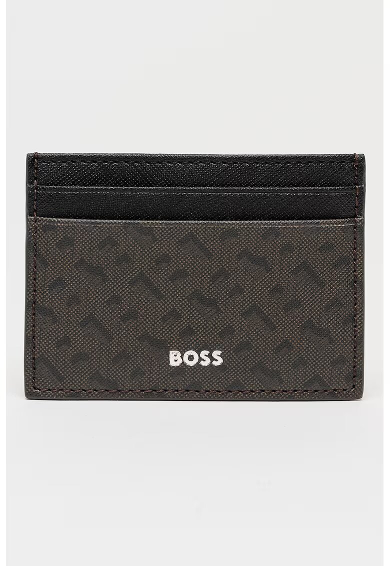 Boss Portcart de piele cu model - Maro inchis/Kaki