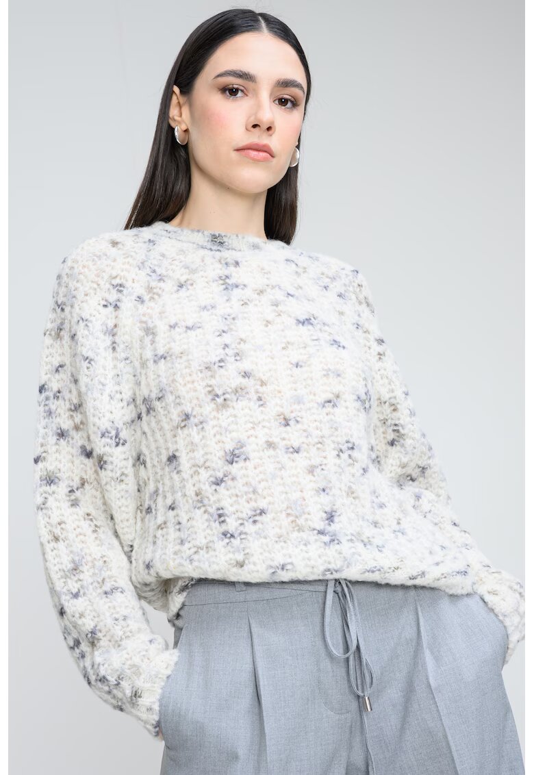 Boss Pulover din amestec de lana alpaca si maneci raglan Fiambella - Gri deschis/Alb murdar