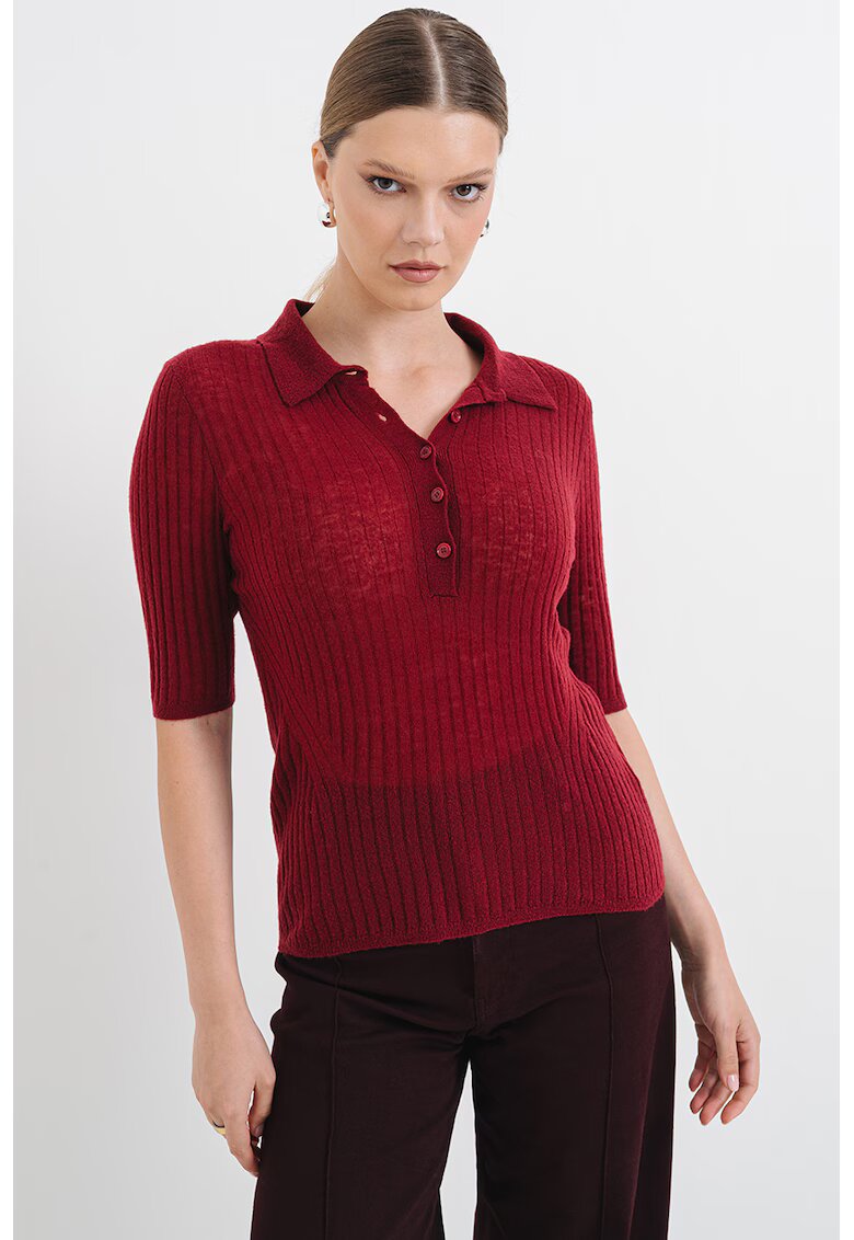 Boss Pulover polo din amestec de lana virgina Fugano - Violet tyrian