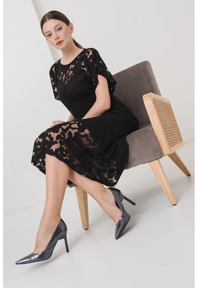 Boss Rochie midi cu strat exterior floral si fronseu lateral - Negru stins
