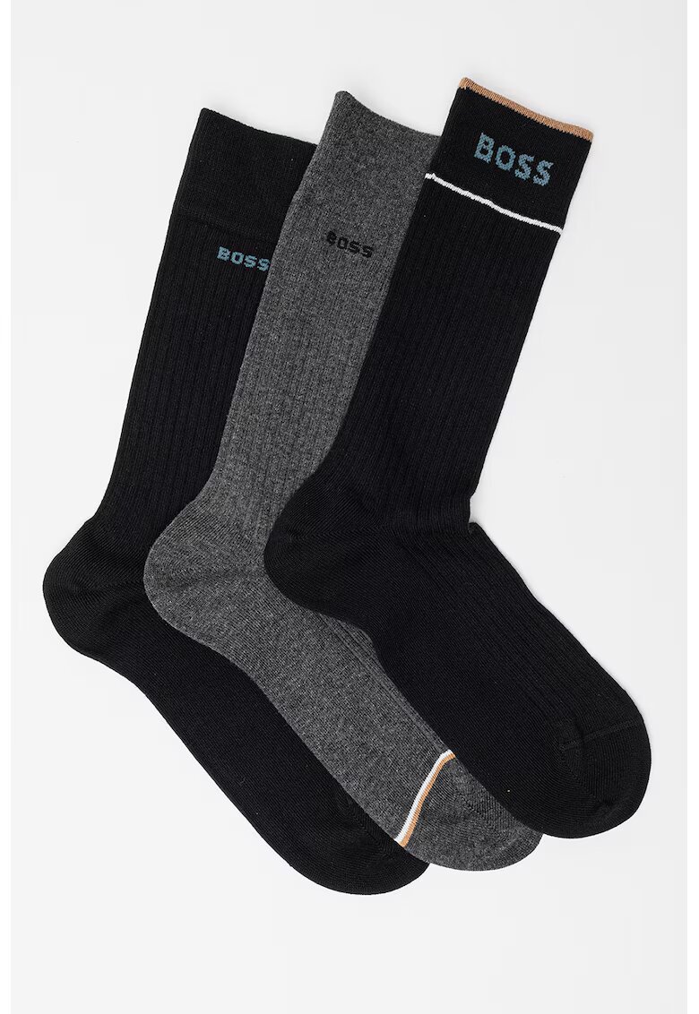 Boss Set de sosete lungi cu striatii - 3 perechi - Negru