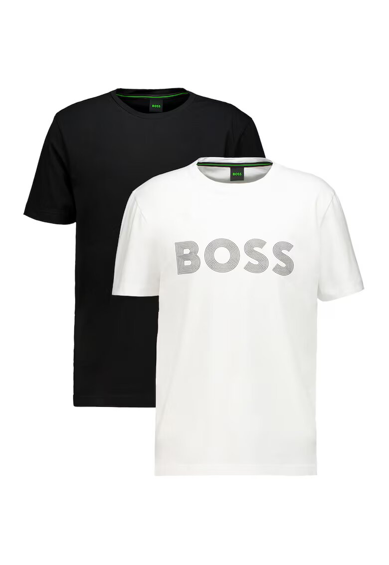 Boss Set de tricouri cu decolteu la baza gatului - 2 piese - Negru/Alb optic