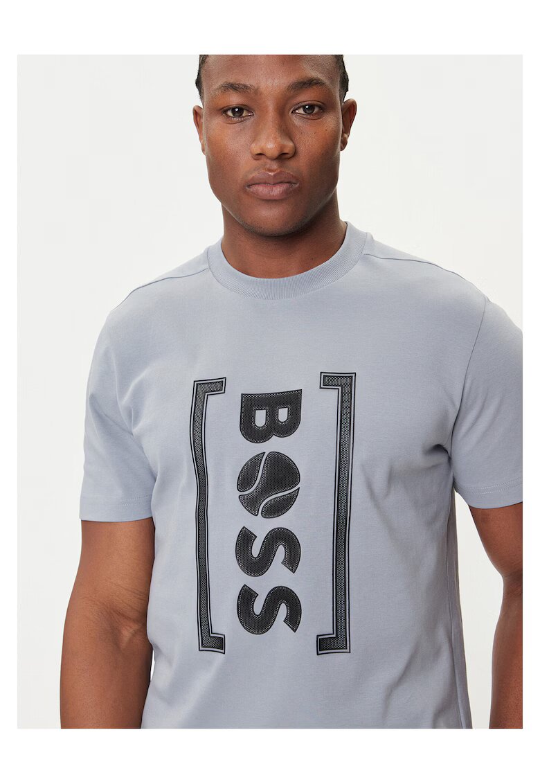 Boss Tricou barbati culoare gri - din bumbac