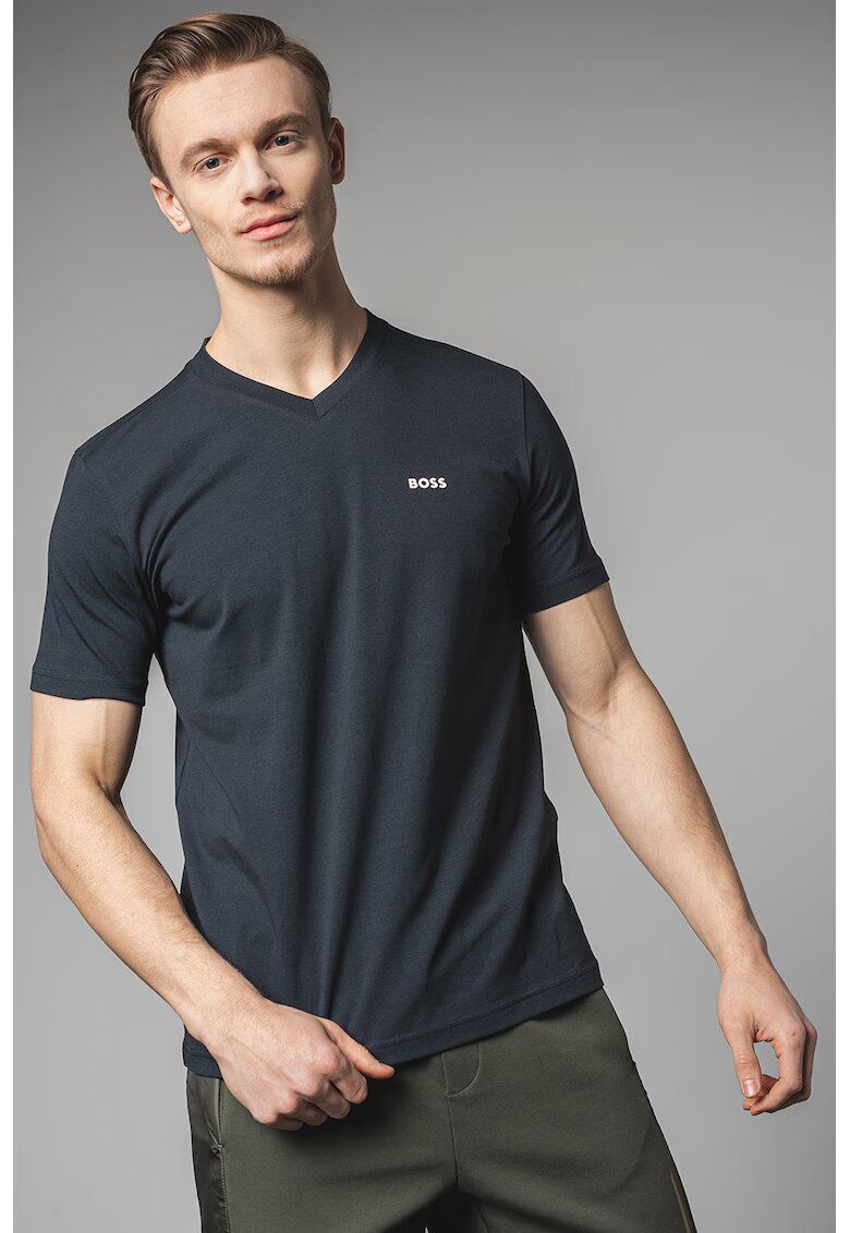 Boss Tricou cu decolteu in V - Albastru ultramarin