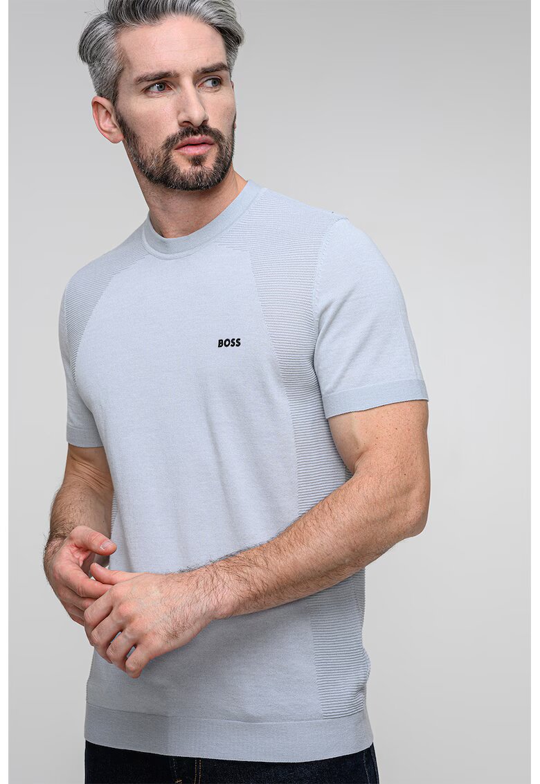 Boss Tricou cu decolteu la baza gatului Momentum - Gri cenusiu