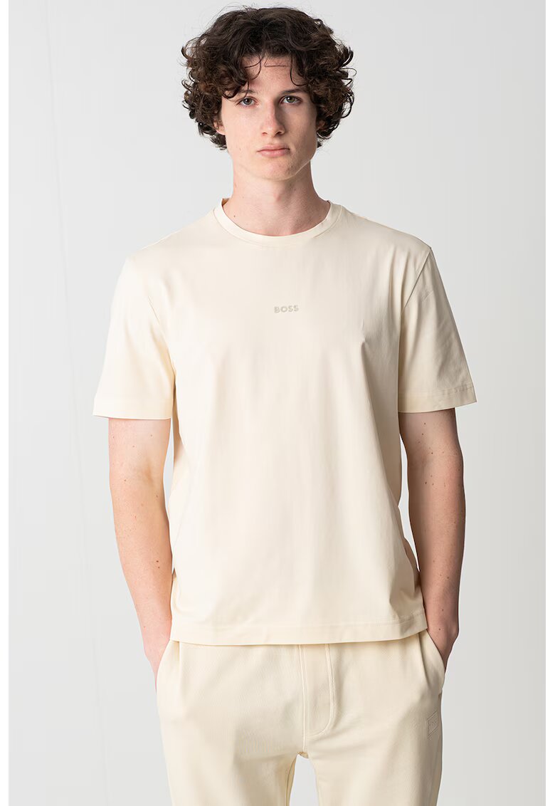 Boss Tricou cu decolteu la baza gatului si logo discret - Galben pal