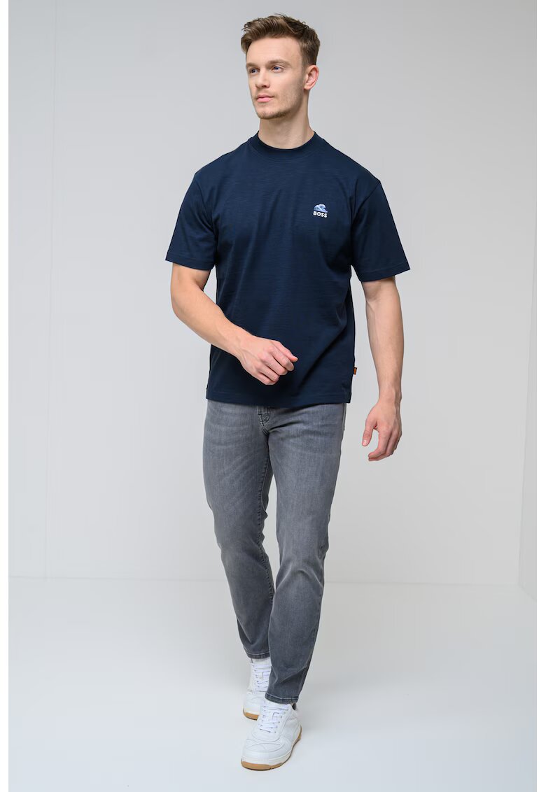 Boss Tricou cu decolteu la baza gatului si model - Bleumarin