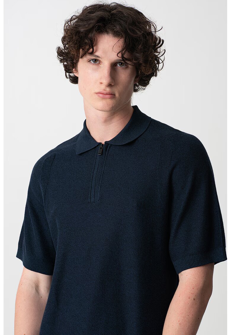 Boss Tricou cu guler polo din amestec de lyocell - Albastru ultramarin