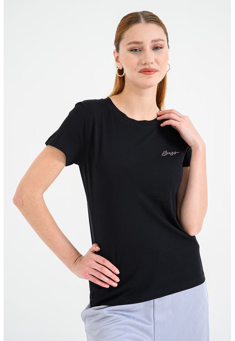 Boss Tricou de bumbac cu decolteu la baza gatului Esogo - Negru