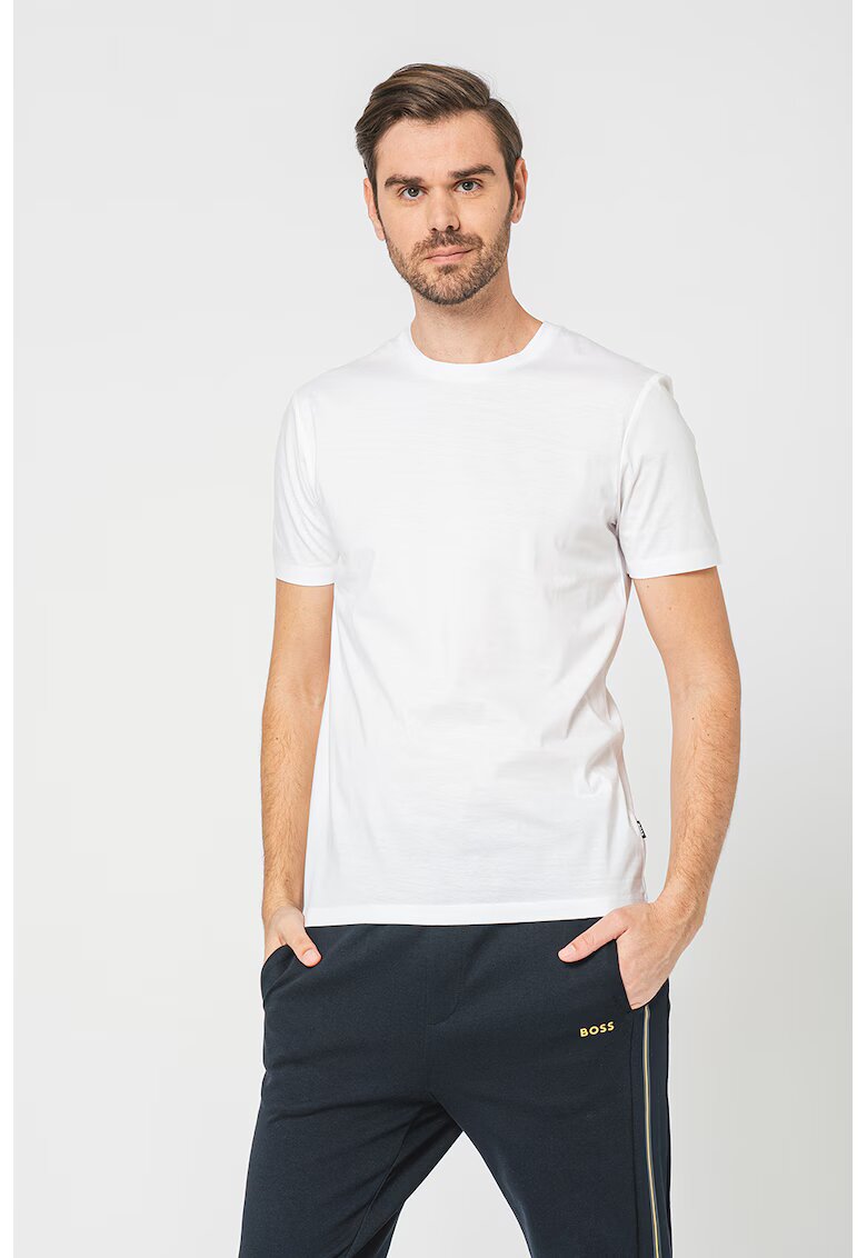 Boss Tricou de bumbac cu decolteu la baza gatului Tessler - Alb optic