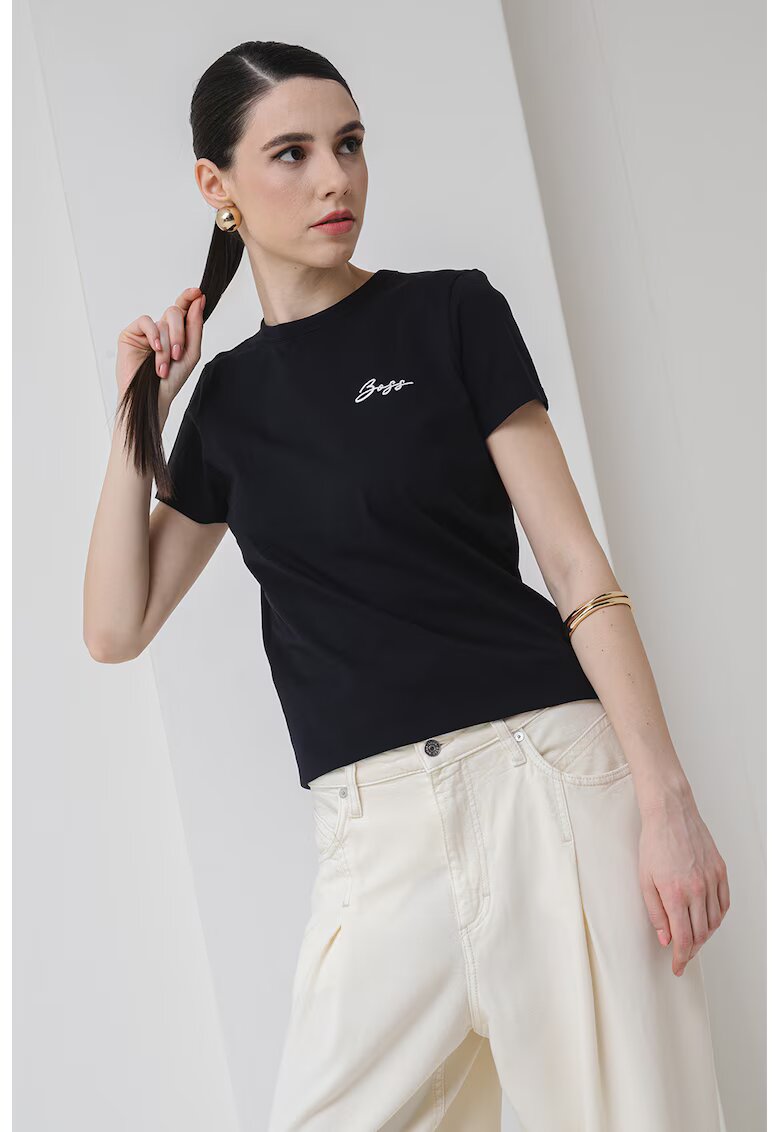 Boss Tricou de bumbac cu logo discret - Negru/Bej