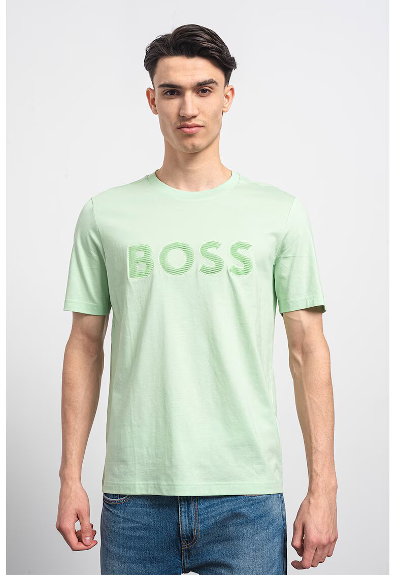 Boss Tricou din bumbac cu imprimeu logo - Verde lime/Verde menta