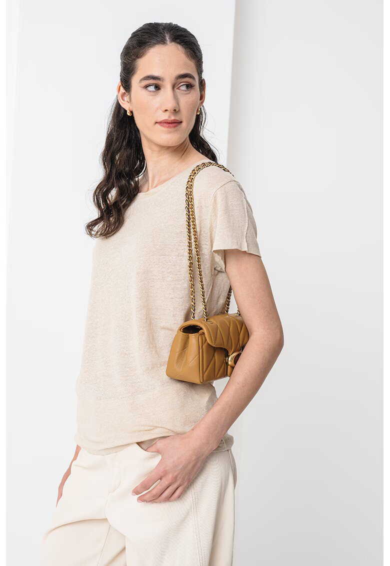 Boss Tricou din in cu decolteu rotund Evelina - Maro nisip