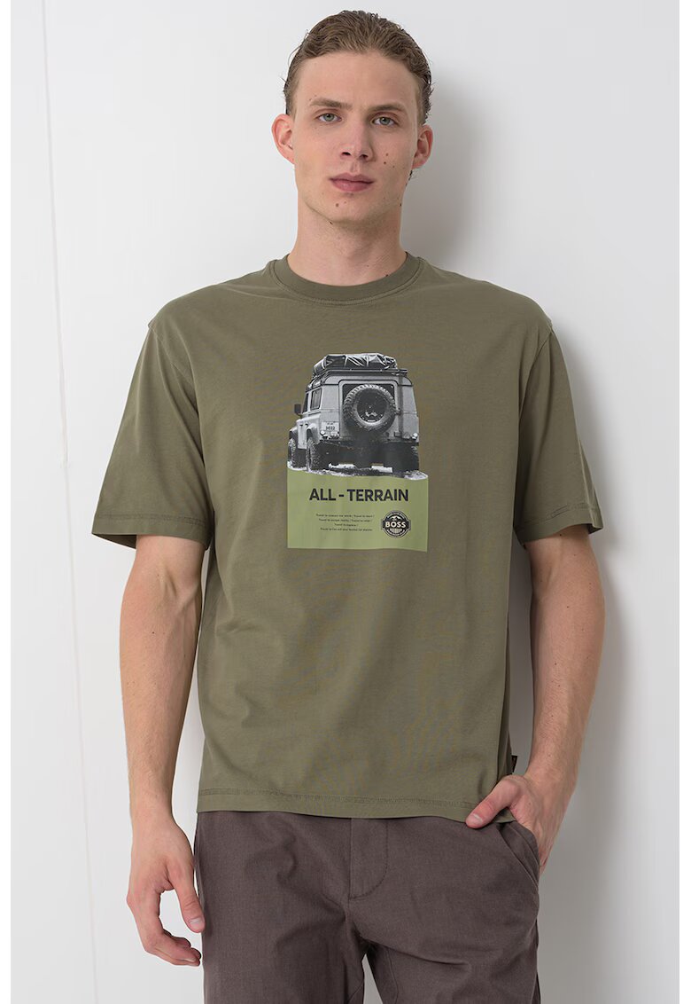 Boss Tricou lejer de bumbac cu imprimeu foto - Verde feriga
