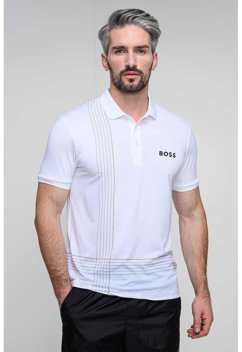 Boss Tricou polo cu imprimeu logo - Alb optic