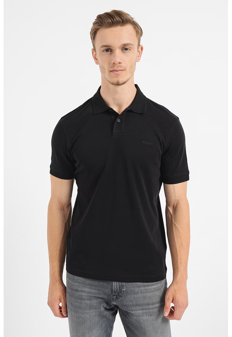 Boss Tricou polo regular-fit cu logo brodat - Negru