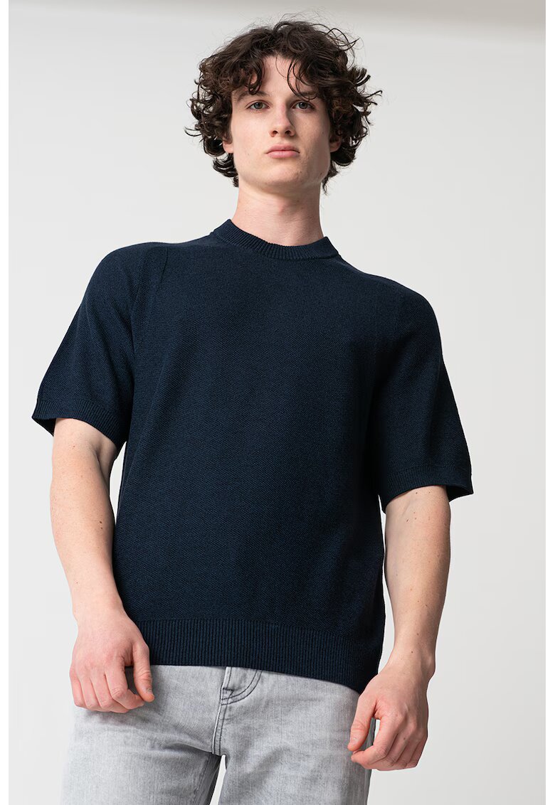Boss Tricou tricotat fin din amestec de lyocell - Bleumarin