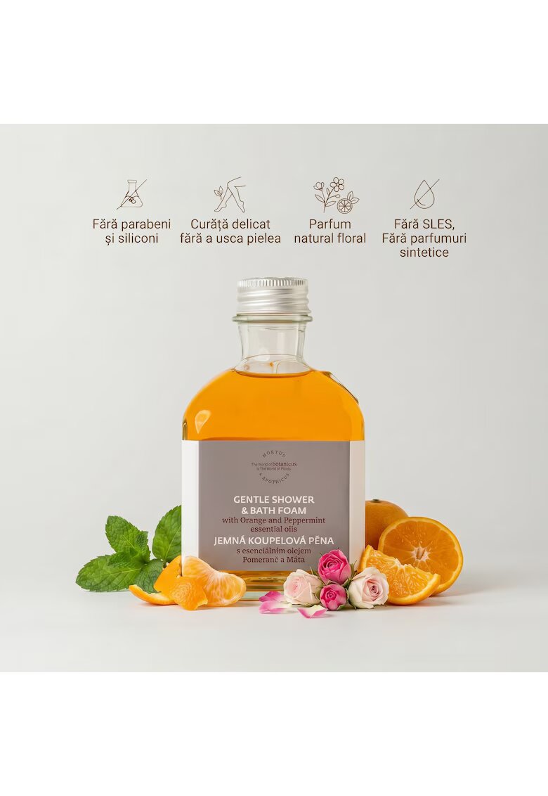 Botanicus Spuma de dus si baie cu ulei esential de Portocala si Menta - 195 ml - nu contin SLS si SLES - parfumuri sintetice sau coloranti artificiali