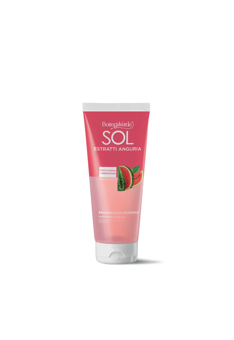 Bottega Verde Gel de Dus - Dupa Plaja - Cu Extract de Pepene Verde - Sol Estratti - Curatare Delicata si Calmarea Pielii Sensibile - Cu Aroma Revigoranta de Pepene Verde - Hidrateaza si Racoreste Pielea - Ideal pentru Piele Normala si Utilizare Zilnica - 200 ml