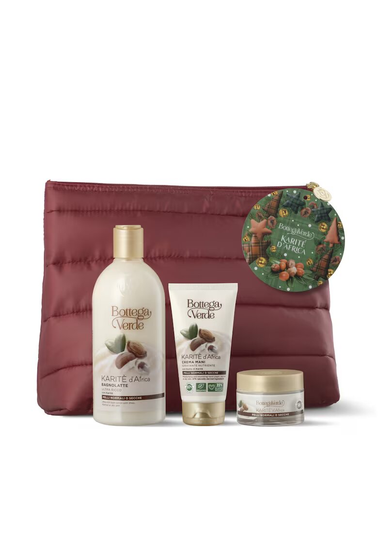 Bottega Verde Set cadou ingrijire corp - cu extract de unt de shea - in ambalaj festiv - Karite - 400 ML - 50 ML - 75 ML -