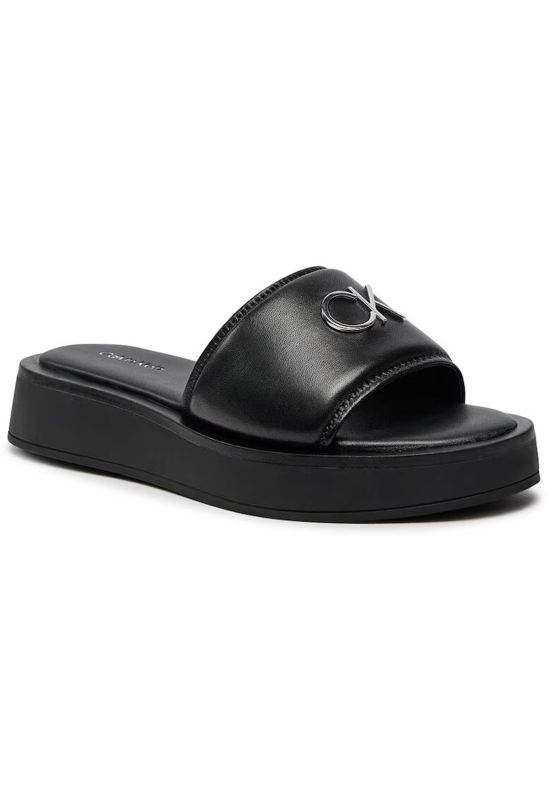 brak Papuci din piele cu detaliu logo
