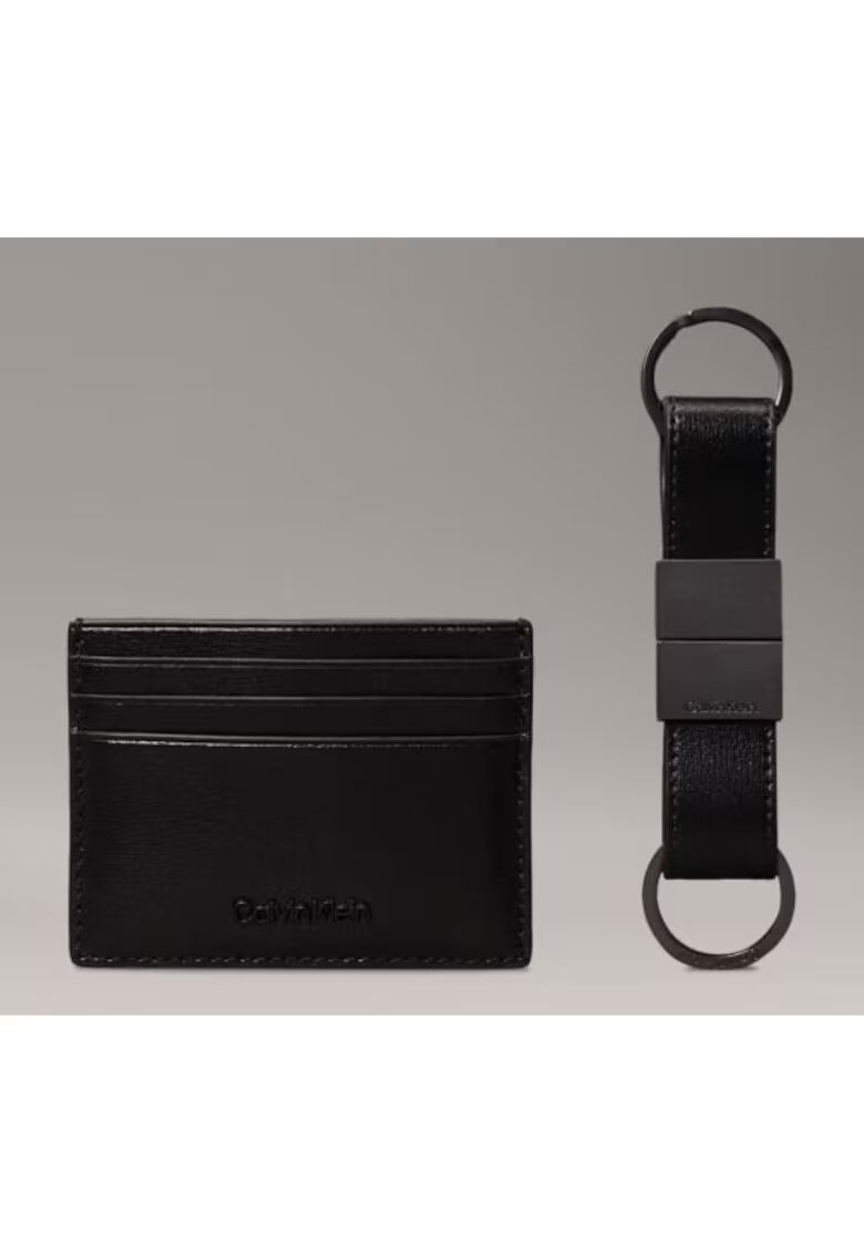 brak Portofel barbati Calvin Klein - model GS CCHOLDER 6CC+KEYFOB - negru - 98% poliester - set cu breloc.
