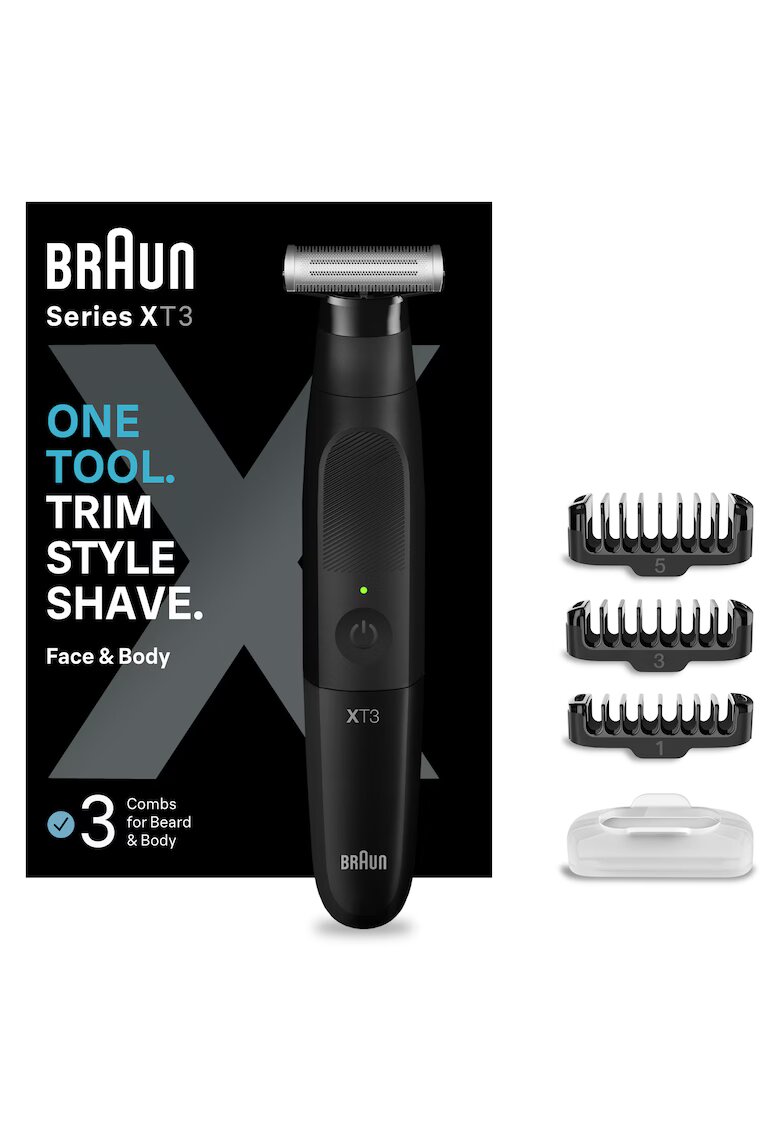 Braun Aparat hibrid de barbierit si tuns pentru barbati Series X XT3100 Wet&Dry - lama 4D - 3 piepteni - 1 capac - husa - Negru