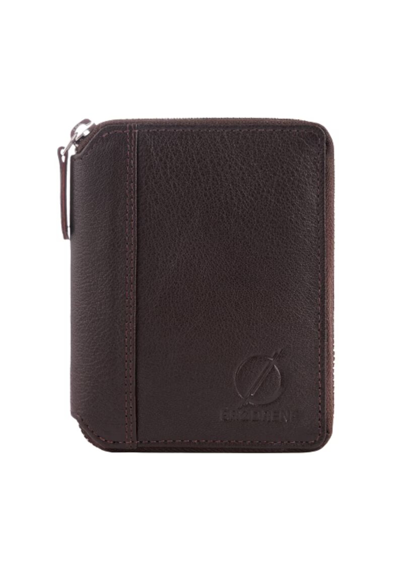 Broedrene Portofel din piele naturala - Brodrene - G-05L - pentru barbati - 10 x 13 x 2 cm - Maro inchis