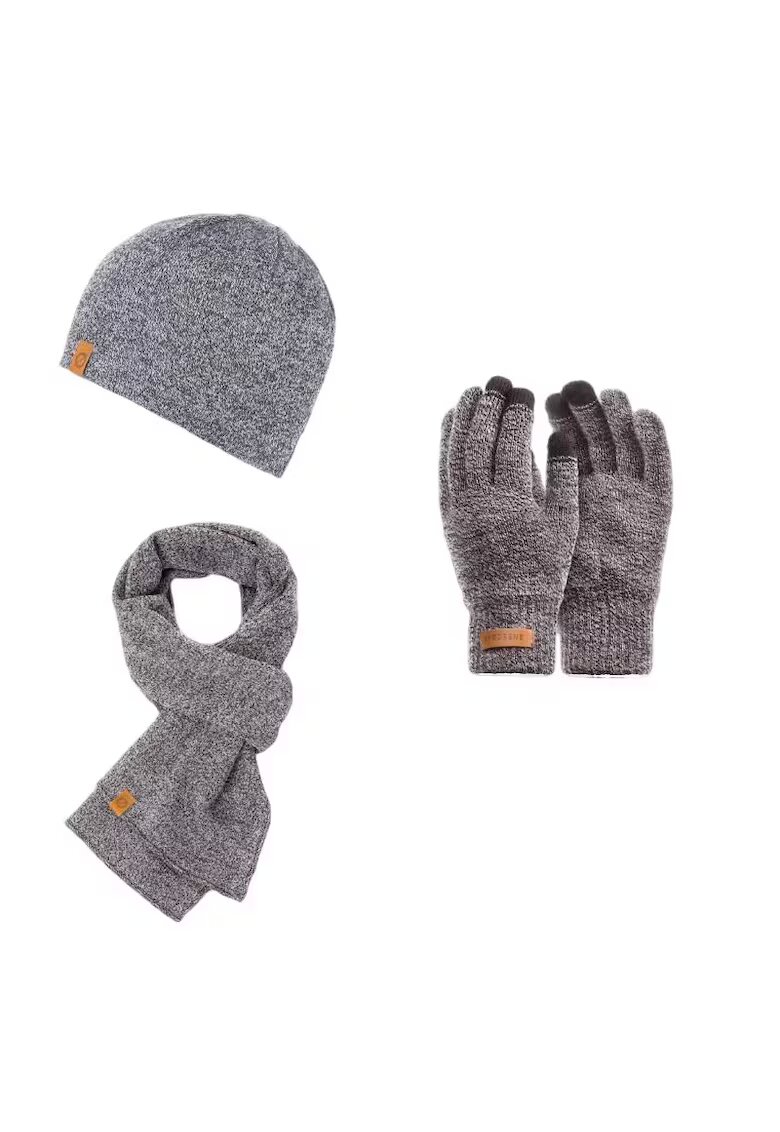 Broedrene Set 3 in 1 barbati - Brodrene - Caciula + fular + manusi - Acril - Circumferinta 56-60 cm - Gri deschis