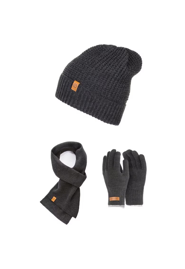 Broedrene Set 3 in 1 barbati - Brodrene - Caciula + fular + manusi - Acril - Circumferinta 56-60 cm - Gri inchis