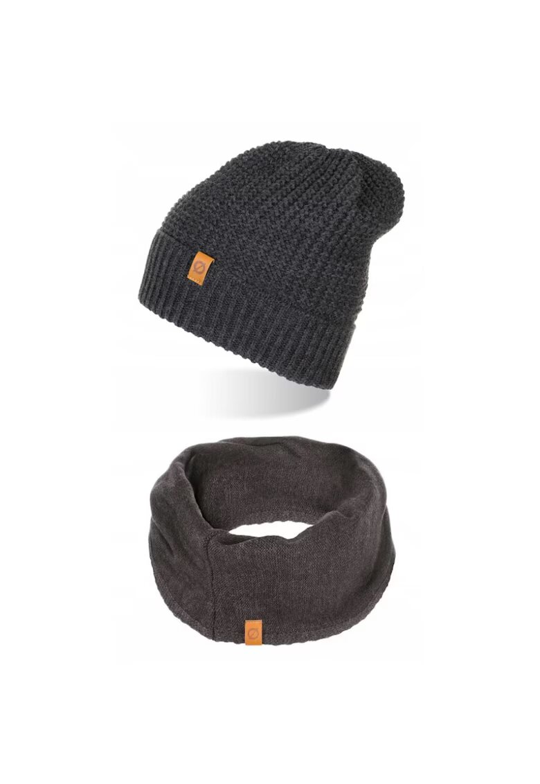 Broedrene Set caciula cu fular Brodrene - Acril - Universal - Gri inchis