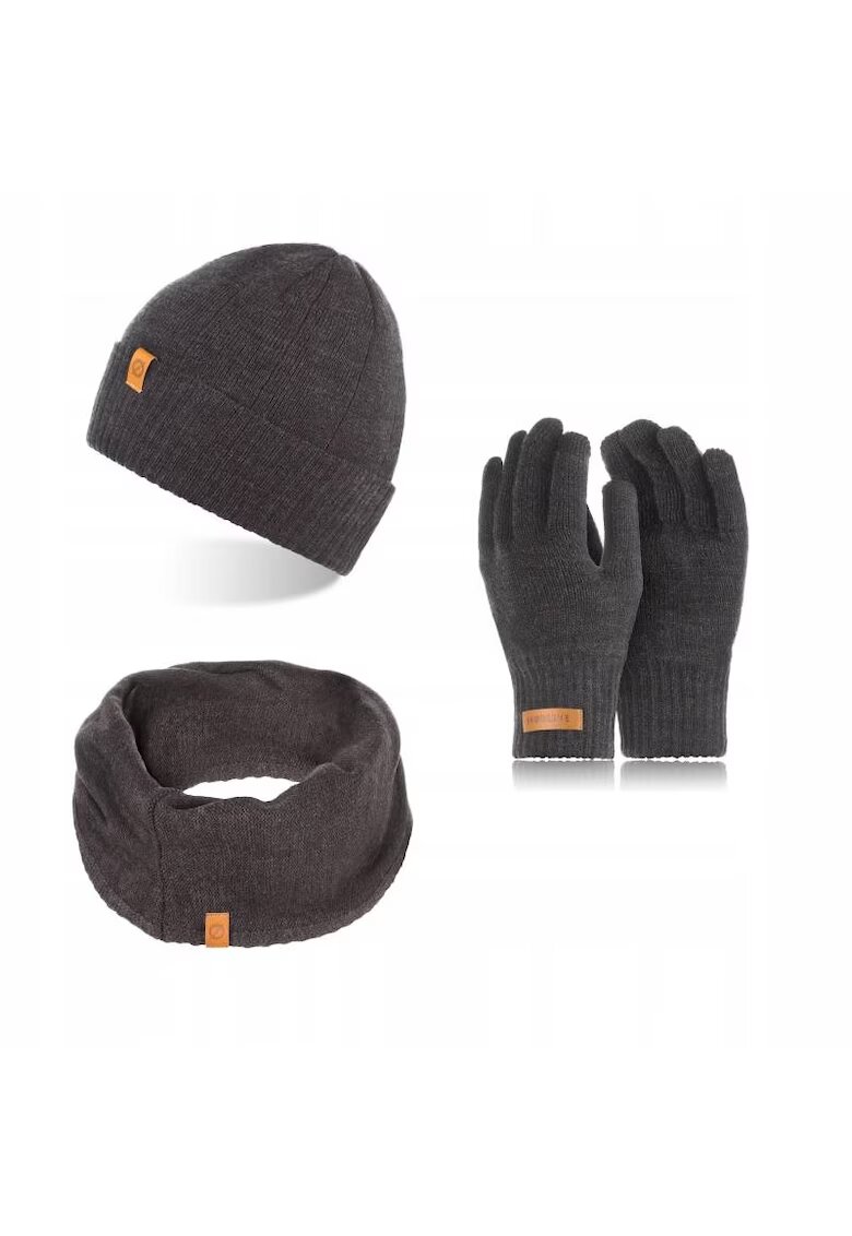 Broedrene Set caciula cu fular si manusi barbati Brodrene - Acril - Gri inchis