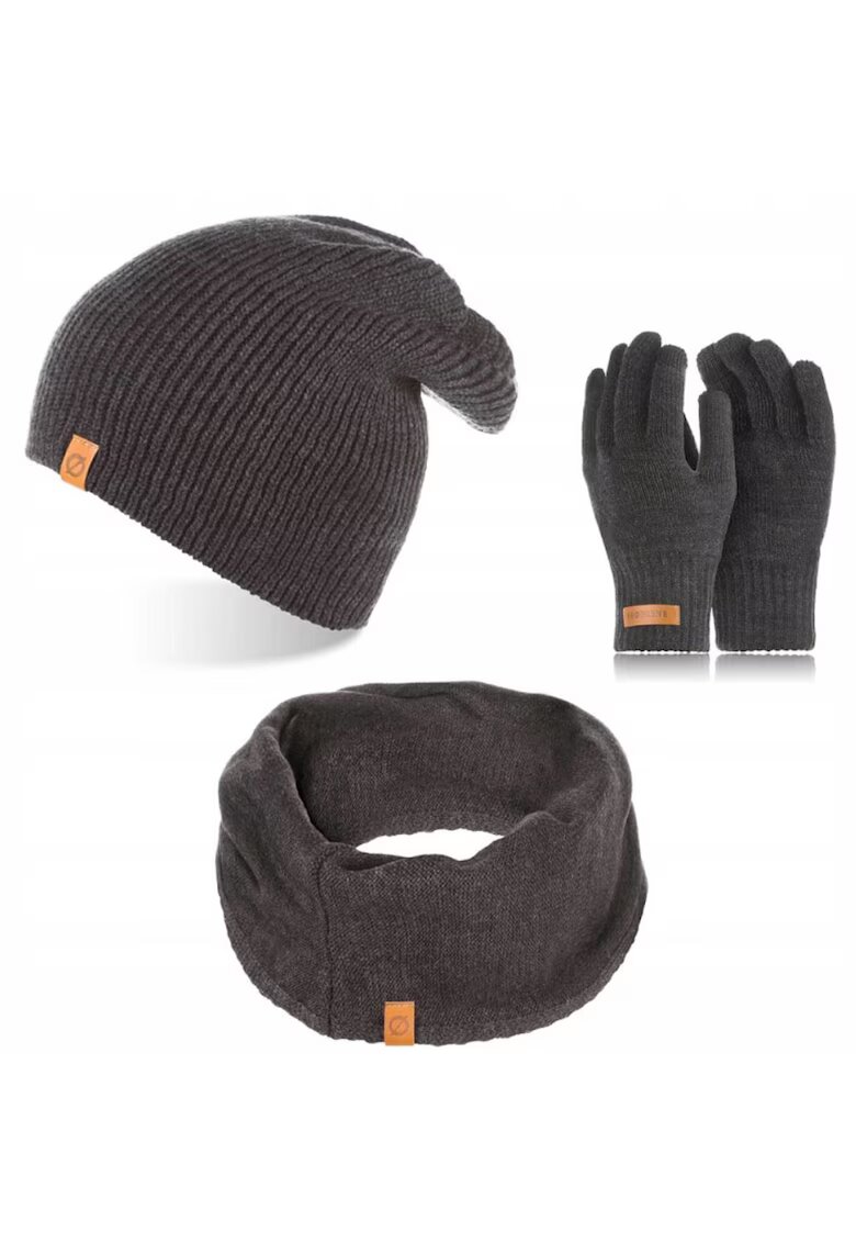 Broedrene Set caciula cu fular si manusi barbati Brodrene - Acril - Gri inchis