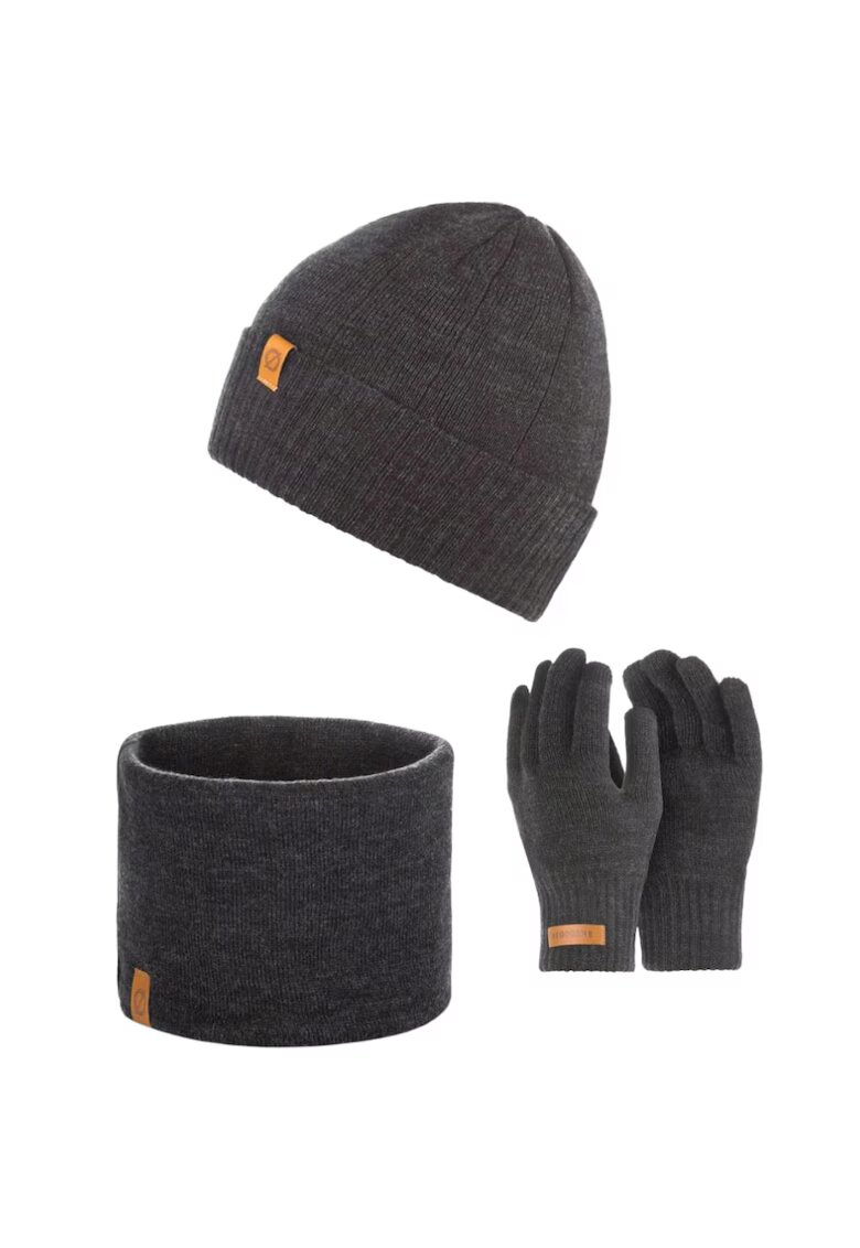 Broedrene Set caciula cu fular si manusi barbati Brodrene - Acril - Gri inchis