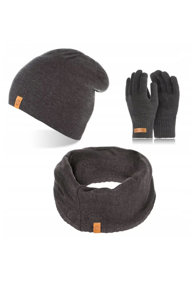 Broedrene Set caciula cu manusi si fular Brodrene - Acril - Universal - Gri inchis