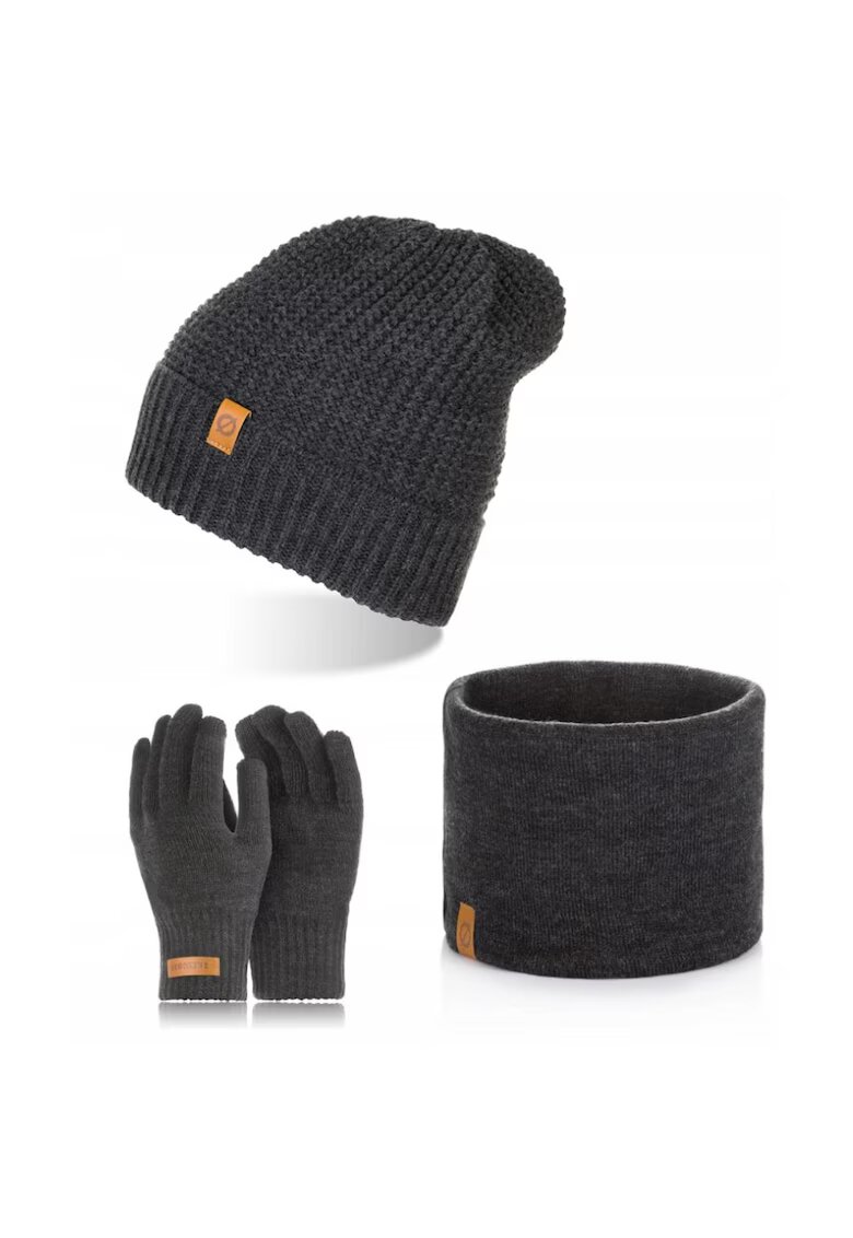 Broedrene Set caciula cu manusi si fular Brodrene - Acril - Universal - Gri inchis
