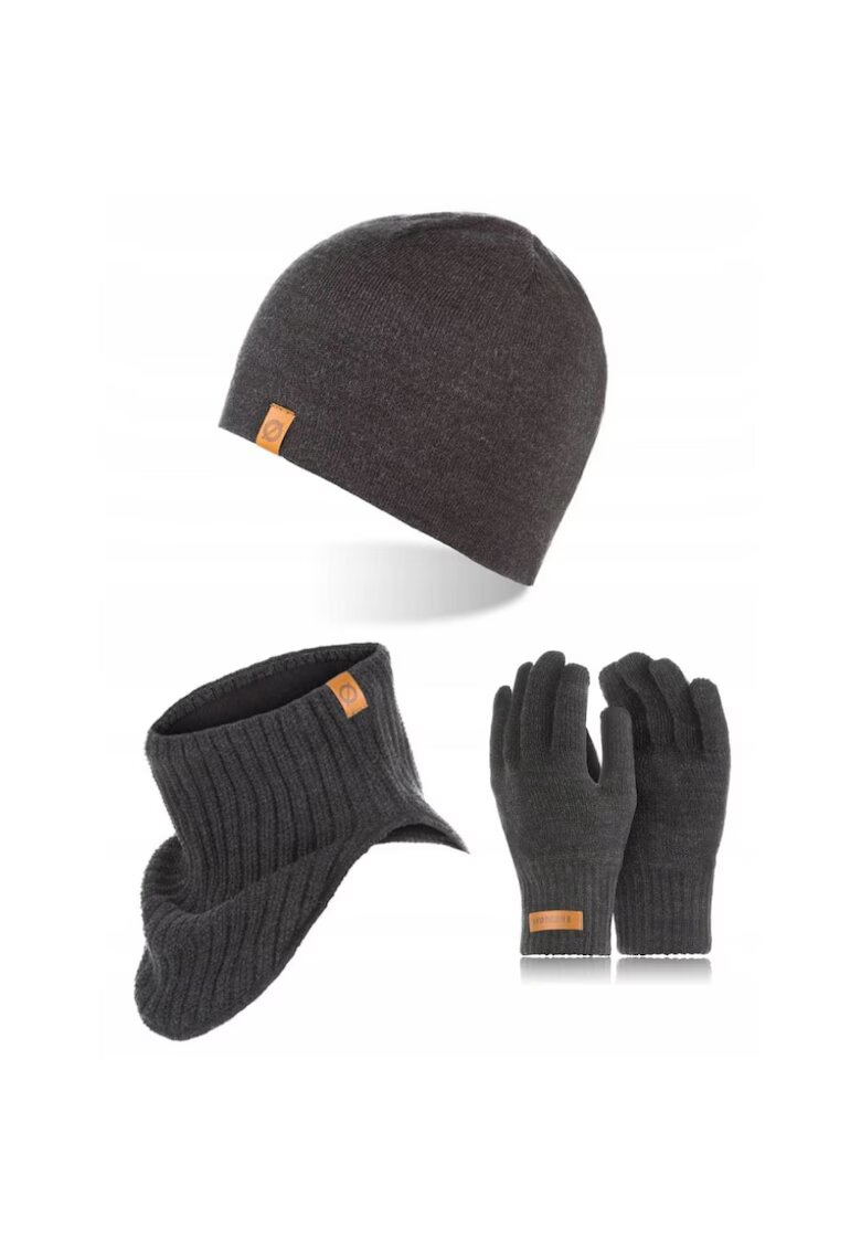 Broedrene Set caciula cu manusi si fular Brodrene - Acril - Universal - Gri inchis