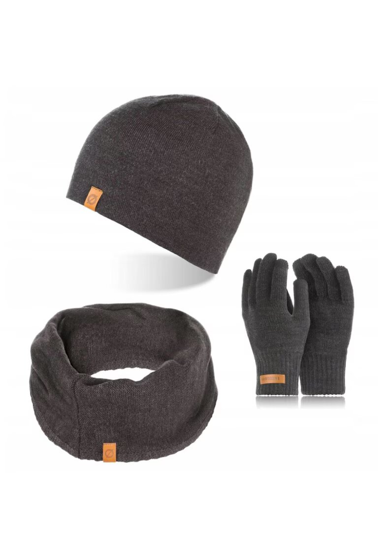 Broedrene Set caciula cu manusi si fular Brodrene - Acril - Universal - Gri inchis