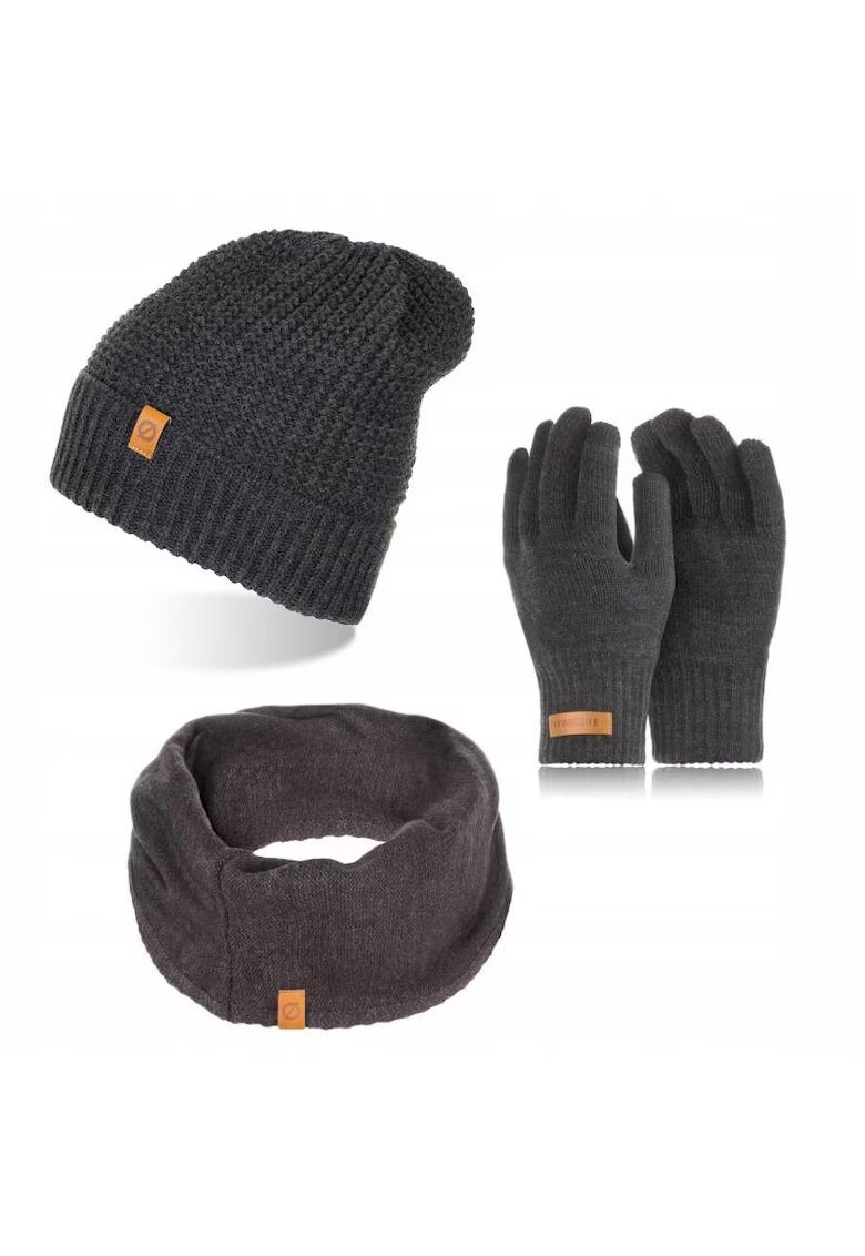 Broedrene Set caciula - manusi si fular barbati - Brodrene - Acril - Dimensiune universala - Gri