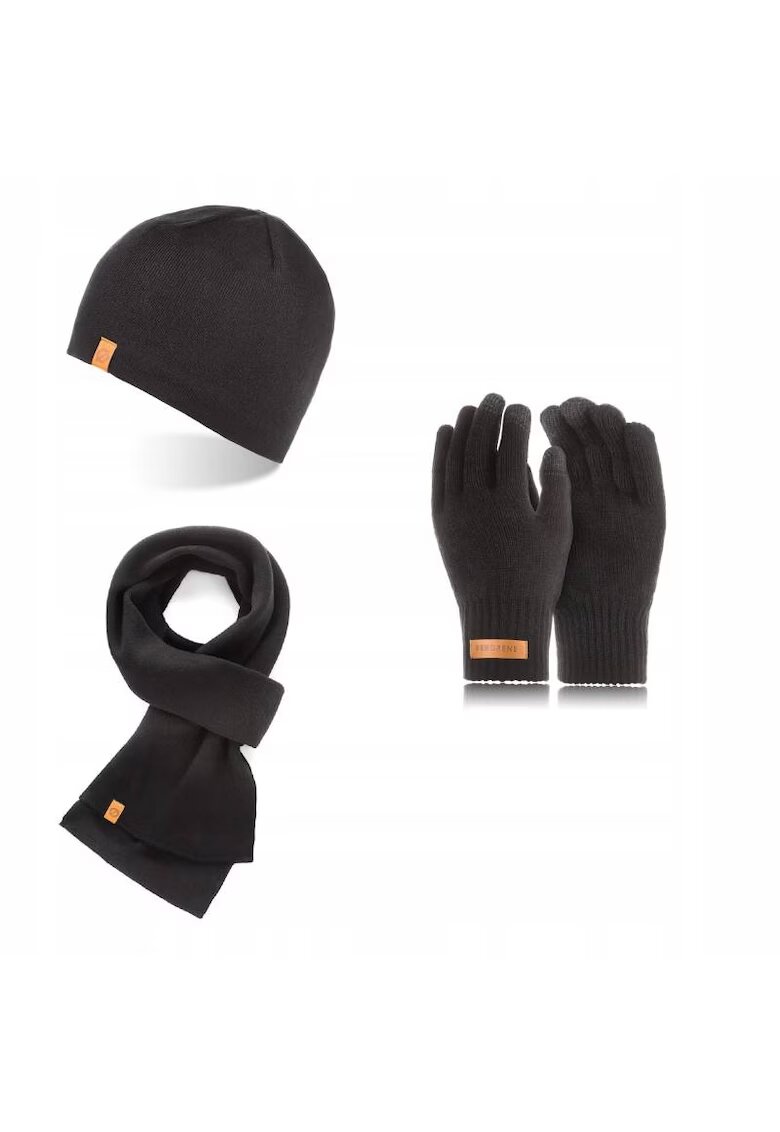 Broedrene Set caciula - manusi si fular barbati - Brodrene - Fleece - Dimensiune universala - Negru