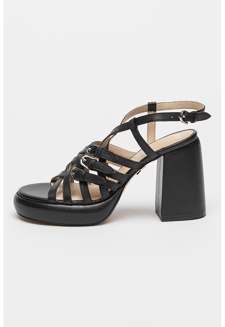 Bronx Sandale de piele cu barete multiple si toc masiv Ginn-Y - Negru