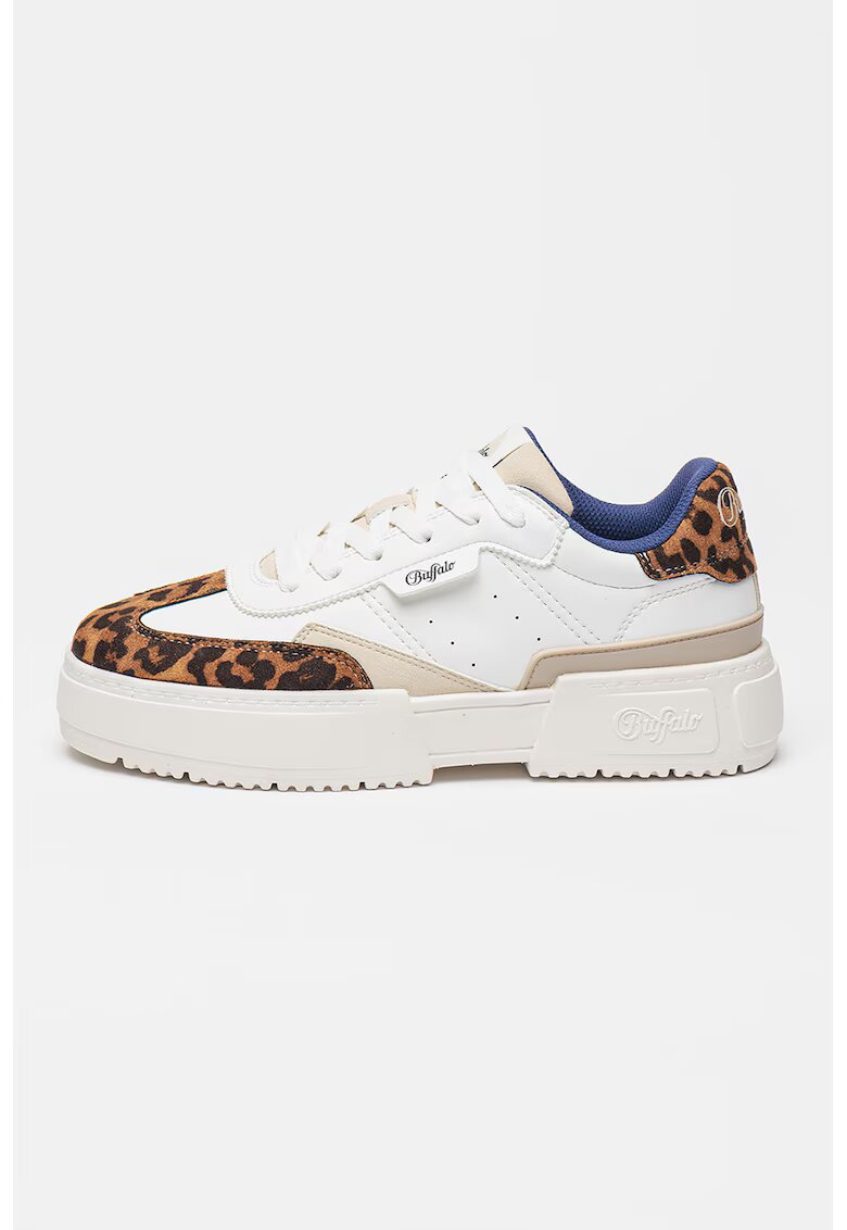 Buffalo Pantofi sport cu talpa flatform si detaliu cu animal print - Alb/Negru/Portocaliu persan
