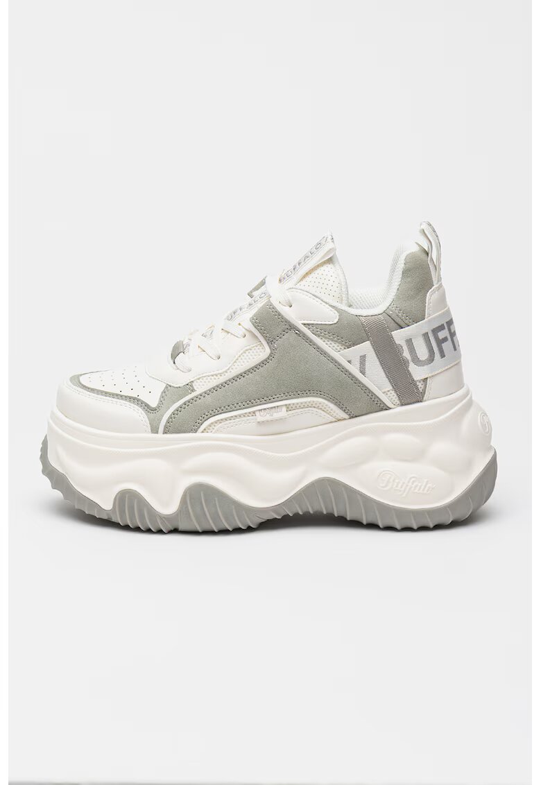 Buffalo Pantofi sport cu talpa flatform si sireturi Blader Matcha - Gri deschis/Alb murdar