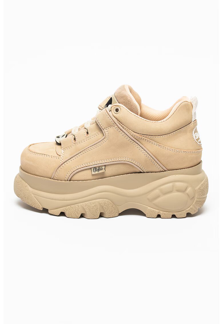 Buffalo Pantofi sport de piele nabuc cu platforma si logo - Maro nisip
