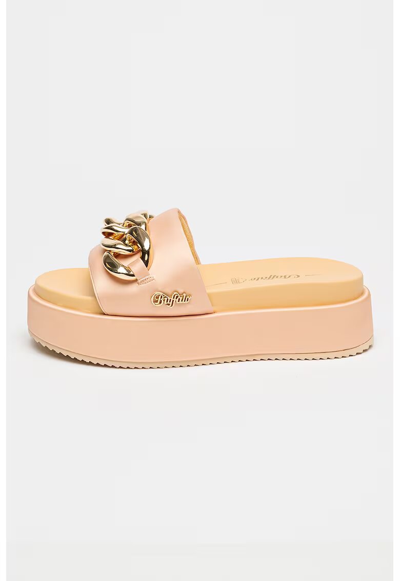 Buffalo Papuci flatform cu detaliu lant - Auriu/Bej inchis