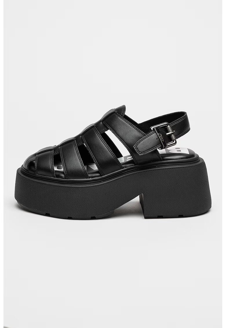 Buffalo Sandale demi-wedge de piele ecologica uni - Negru