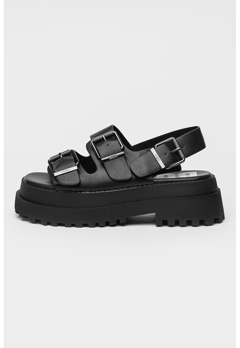 Buffalo Sandale demi-wedge din piele ecologica cu catarama - Negru