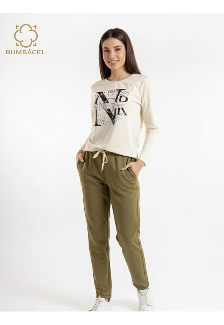 Bumbacel 100 COTTON Bluza dama cu maneca lunga si imprimeu din bumbac
