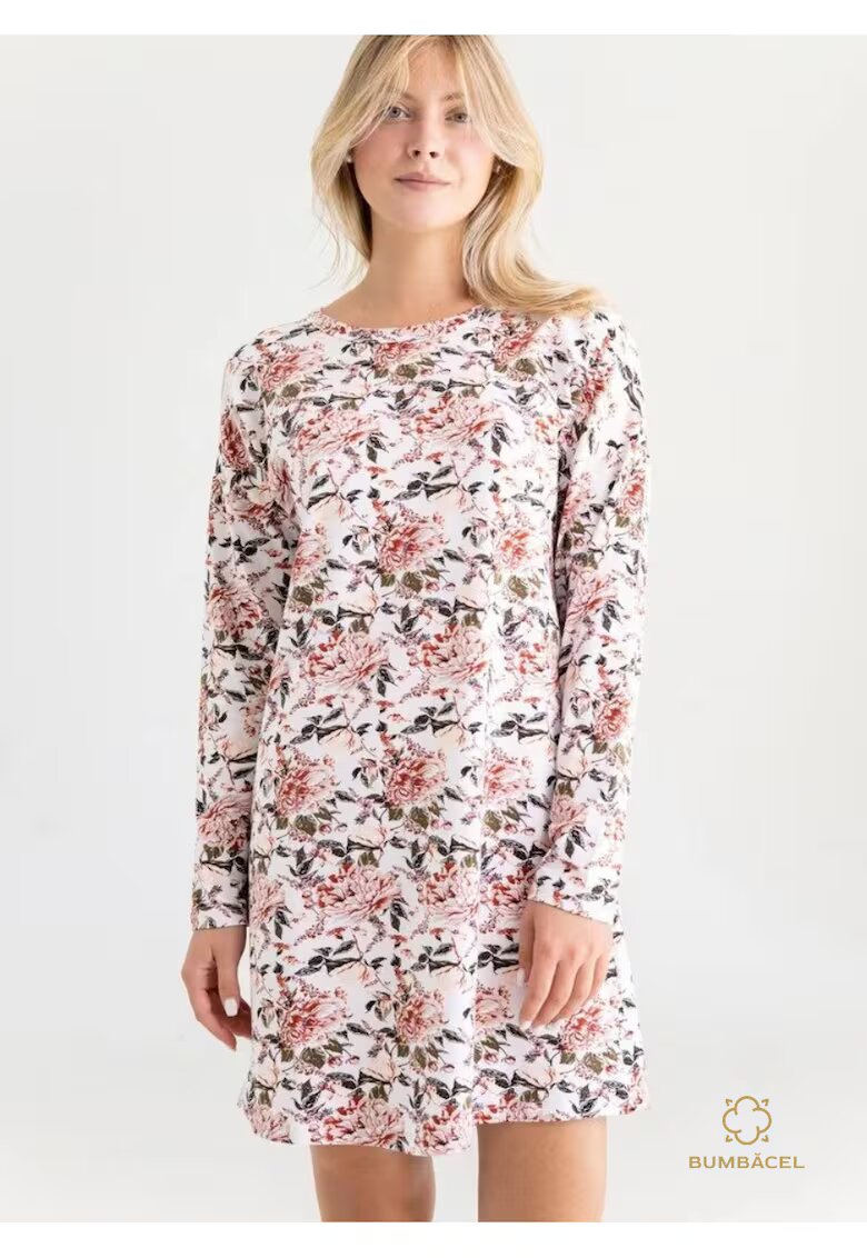 Bumbacel 100 COTTON Camasa de noapte cu imprimeu si maneca lunga din bumbac - pentru dame - Roz